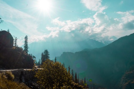 Beautiful Sunset sunlight falling over mountains.