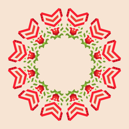 Vector circular geometric background in love and romantic style.Round isolated template consisting of triangular shapesのイラスト素材