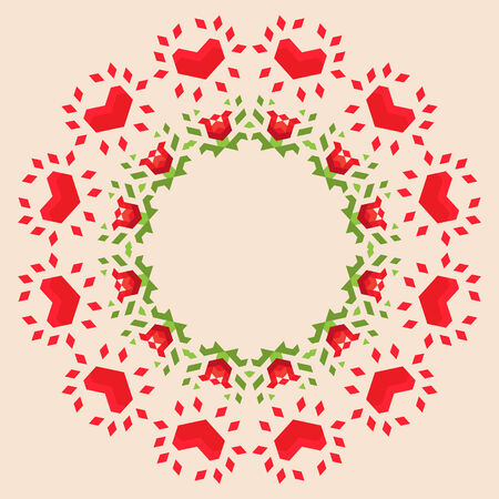 Vector circular geometric background in love and romantic style.Round isolated template consisting of triangular shapesのイラスト素材