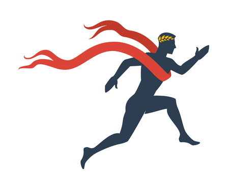 Running man silhouette with ribbon and laurel wreath.Vector illustrationのイラスト素材