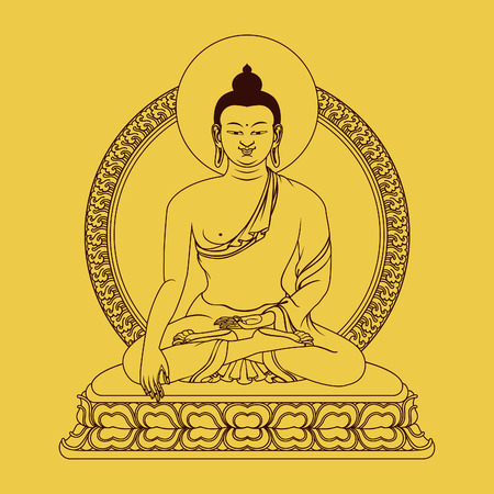 Meditation Buddha sitting on floral altar.のイラスト素材