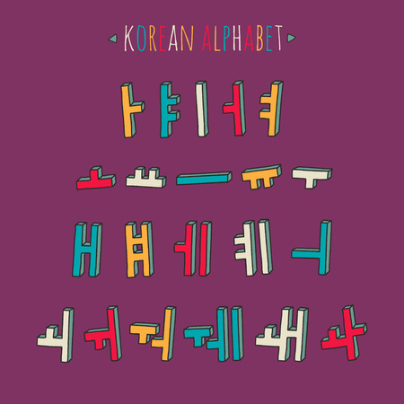Korean vector alphabet set.Hand drawn styleのイラスト素材