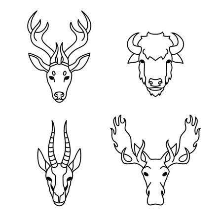 Animals with horns in flat styleのイラスト素材