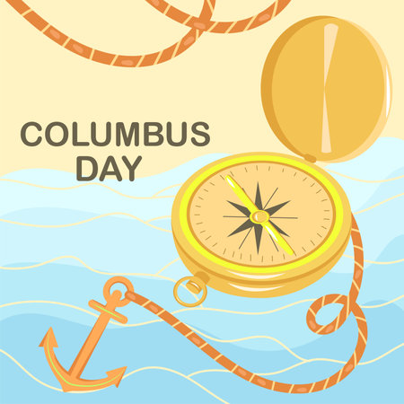 columbus day postcard compass, anchor, rope, abstract seaのイラスト素材