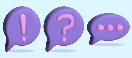 Question mark 3d vector icon. Exclamation and dots Mark. Set of 3d speech bubbles.