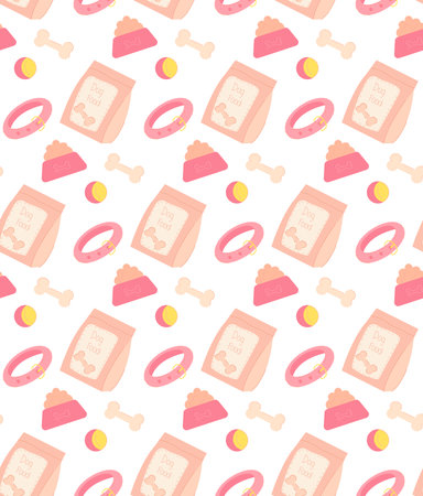 Pattern toys and food dog and ball, bone on white background for pet shopのイラスト素材