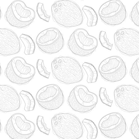Pattern is whole and pieces of coconut on white background.のイラスト素材