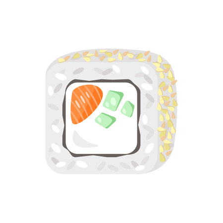 alaska sushi roll with sesame seeds on isolated backgroundのイラスト素材