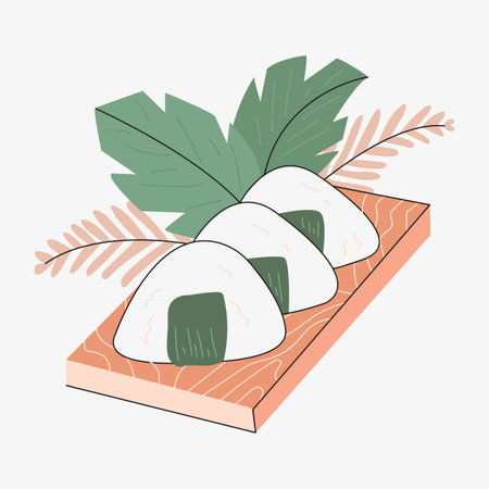 Onigiri Japanese food with leaves on isolated backgroundのイラスト素材
