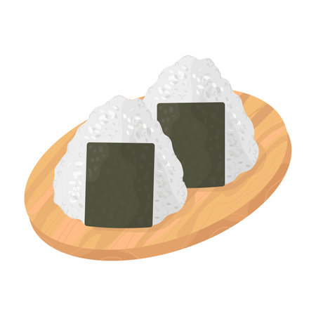 Onigiri Japanese food on board on isolated background. Cartoonのイラスト素材