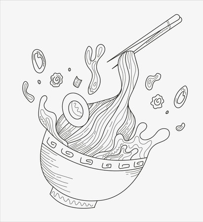 ramen chinese food noodles in bowl with chopsticks on isolated backgroundのイラスト素材