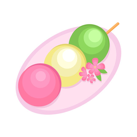 Asian Food Dango on Wooden Stick with sakura on isolated backgroundのイラスト素材