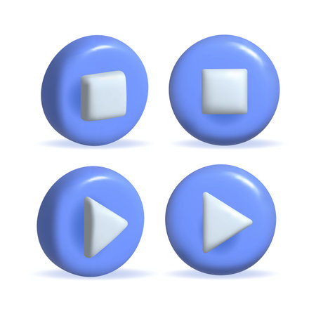 3d social media play video in blue circle. Blue round play button for start multimedia.のイラスト素材