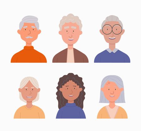 group of elderly people. men and women of old ageのイラスト素材