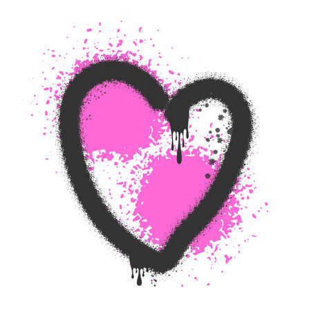 sprayed graffiti heart in black on whiteのイラスト素材