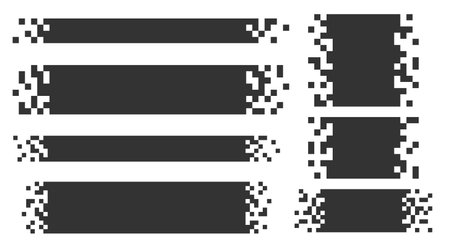 Set of blank pixelated geometric shape. Black broken pixel rectangle.のイラスト素材