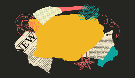 Blank collage background with torn piece paper. Scrap notebook sheet. Illustration of Notepad pages isolated black backgroundのイラスト素材