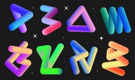 Set of colorful gradient line shapes. Geometric bright 3d blend stroke.のイラスト素材