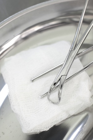 Medical Tools, gauze in a metal trayの写真素材
