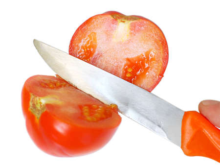 halved tomato. Isolated on white background の写真素材