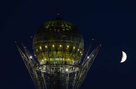 Dome Baiterek&quot, and crescent moonの写真素材