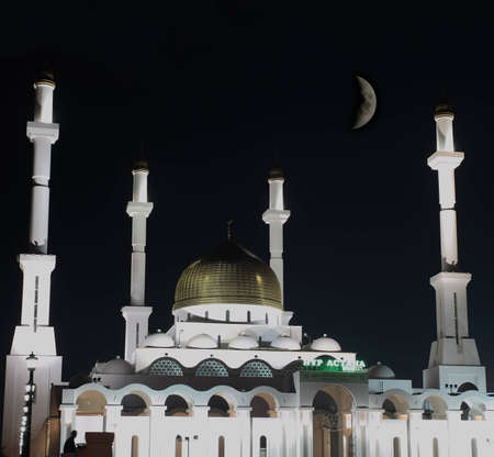 Mosque "Nur Astana" on a moonlit night. Astana. Kazakhstan.の写真素材