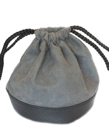 bag with strings (pouch) Isolated on white backgroundの写真素材