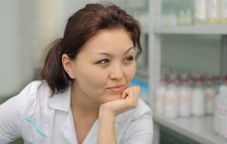 Portrait of a pharmacist in the medical warehouseの写真素材
