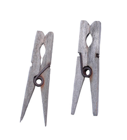 isolated photo of old wooden underwear clothespins