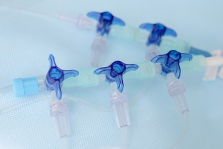 medical cock  stop cock  are connected in a line, used in the intensive care  Medical consumable item の写真素材