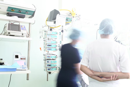 emergency work in the ICU  salvation of heavy patients  Shown rapid movement of personnel  Stylized photosのeditorial素材