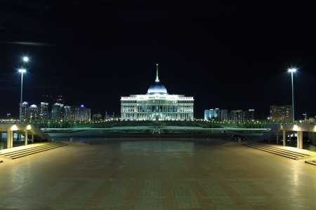 Ak Orda Presidential Palace in moonlit night  Kazakhstan  Astana のeditorial素材