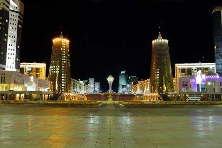 Central part of Astana in the night  Kazakhstan の写真素材