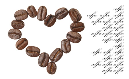 coffee beans in the shape of heart and place for your textの写真素材
