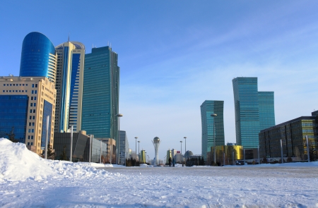 In the winter Astana  Business and cultural center of the city の写真素材