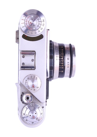 Retro metal camera  Isolated on white background の写真素材