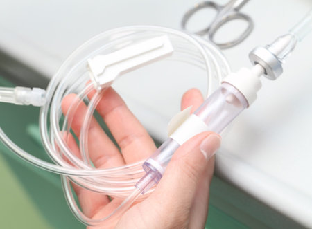 nurse preparing system for intravenous infusionの写真素材