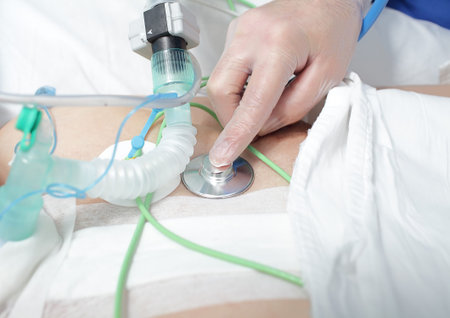 Doctor listens using stetoskopa Close-up photo 
