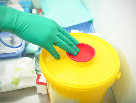 Container for hazardous waste in hospital の写真素材