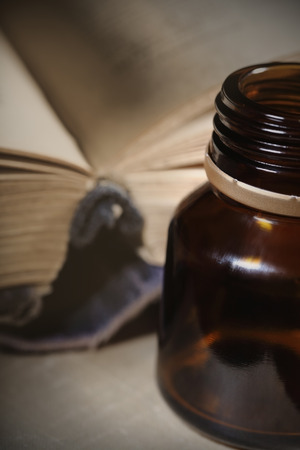 Old book with recipes magic potionsの写真素材