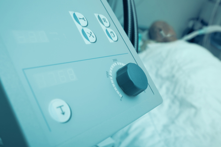 Medical device on a background of patient in a hospital wardの写真素材