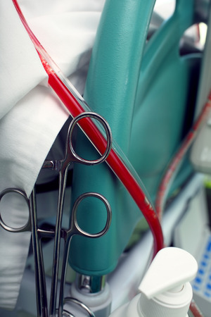 Blood in the plastic tube, postoperative bleeding in hospitalの写真素材