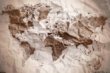 Old paper textured world mapの写真素材