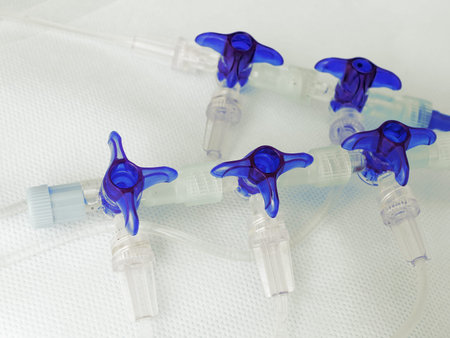 Line of connected catheter valves.の写真素材
