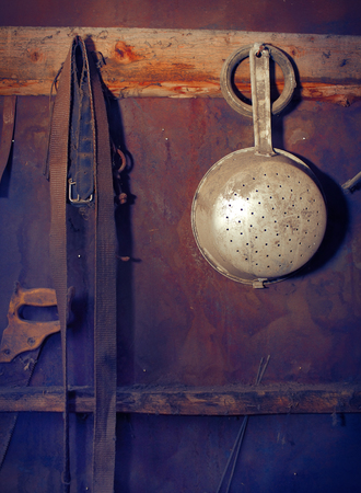 Old rural shed with rusted metal walls.の写真素材