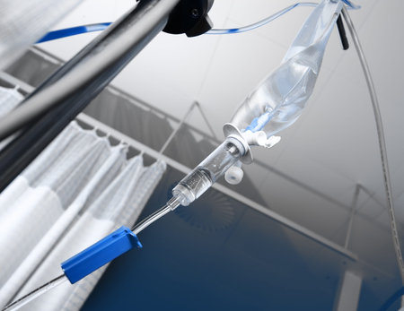 Iv drip hanging on the rack.