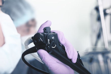 Macro of endoscopic instrument in the hands of a medical doctorの写真素材