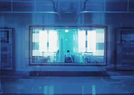 Nursing station in the ward through the window.の写真素材