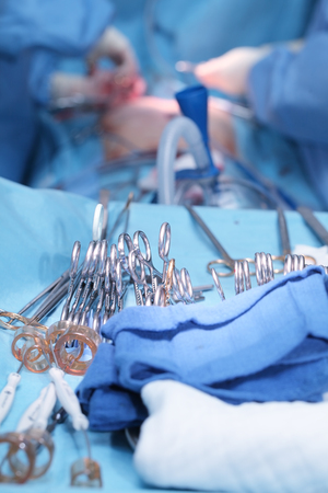 Surgical tools on the table during surgery.の写真素材