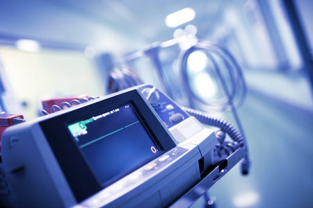 Straight line with no ECG waves on the monitor in the hospital department, concept of patient clinical death.の写真素材